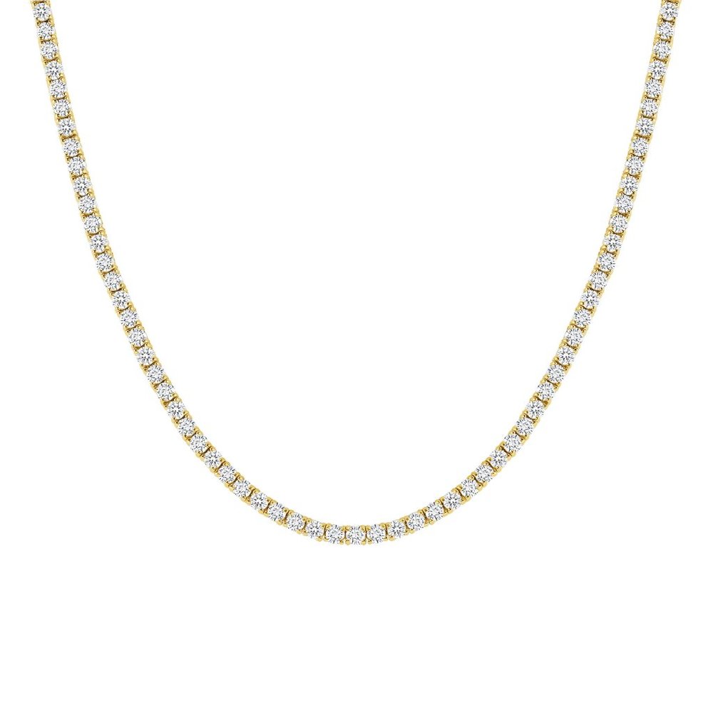 Four Prong Round Diamond 14K (or 18k upon request) Gold Tennis Necklace